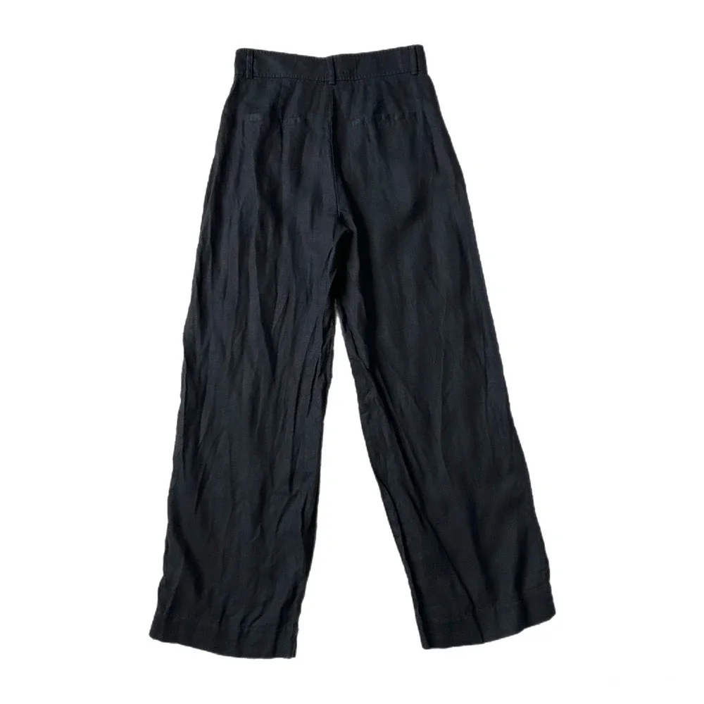 Everlane Black 100% European Flax Linen Pleated Wide Leg High Rise Pants Size 2 - Picture 4 of 7